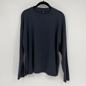 Eileen Fisher Navy Tencel Organic Cotton Sweatshirt Drop Shoulder L L/G F23